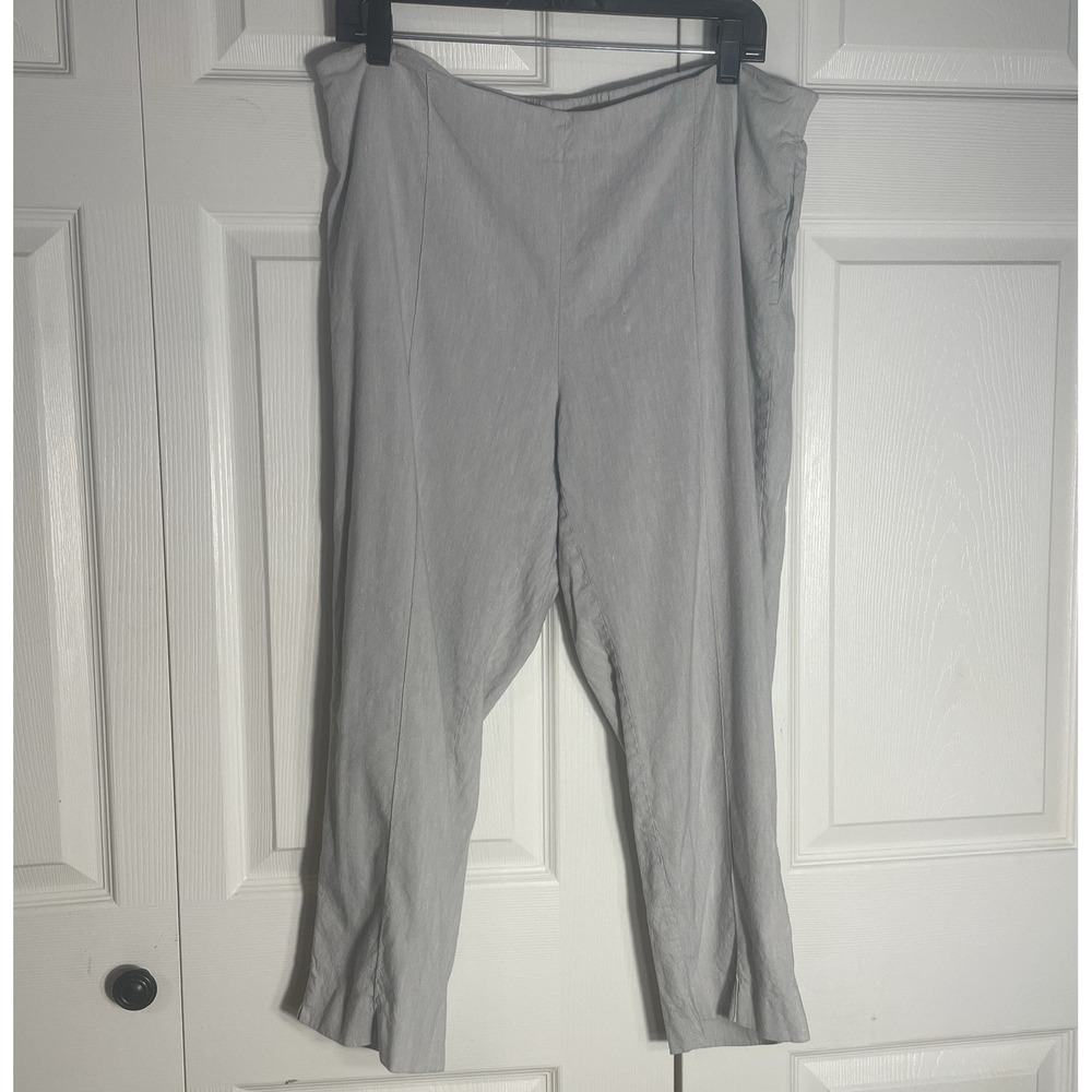 J Jill Linen Stretch Pants Women L Gray Straight Leg Cropped Linen Blend Coastal